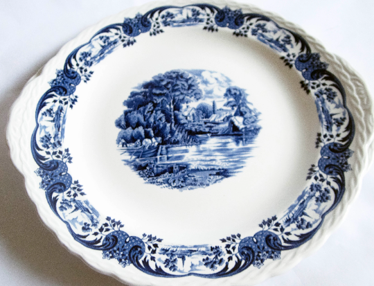 Grindley 'Scenes after Constable' Pattern Blue and White Transferware Serving Plates (2)