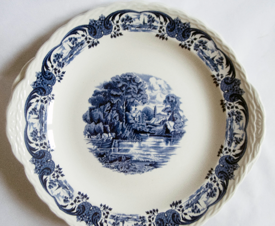 Grindley 'Scenes after Constable' Pattern Blue and White Transferware Serving Plates (2)