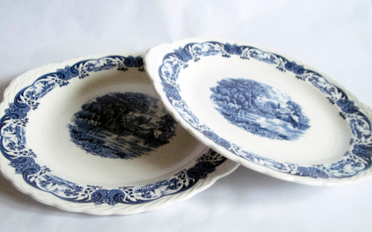 Grindley 'Scenes after Constable' Pattern Blue and White Transferware Serving Plates (2)