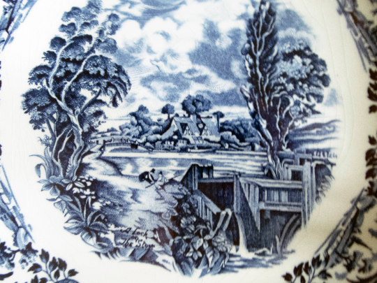 Grindley 'Scenes after Constable' Pattern Blue and White Transferware Serving Plates (2)