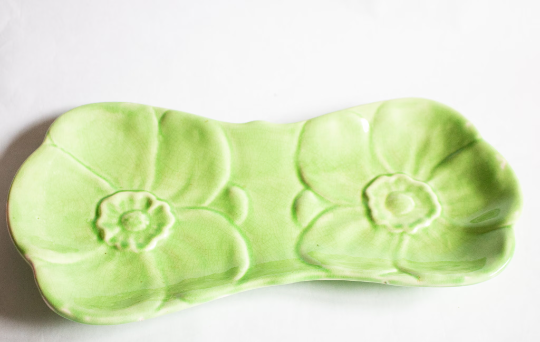 Vintage Majolica Green Leaf Dish