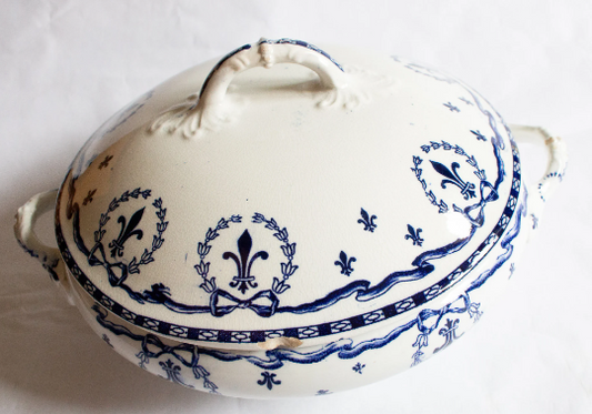 Blue and White Lidded Serving Tureen or Serving Dish