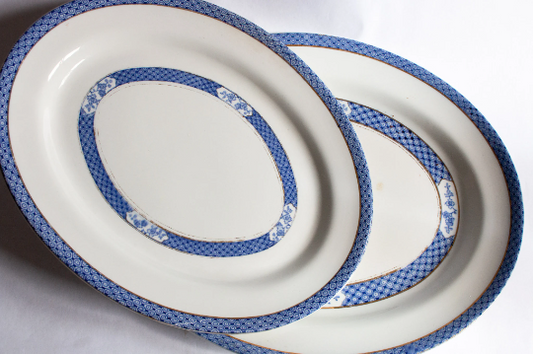 Solian Ware 'Swansea' Blue and White Transferware Graduated Oval Serving Plates (2)