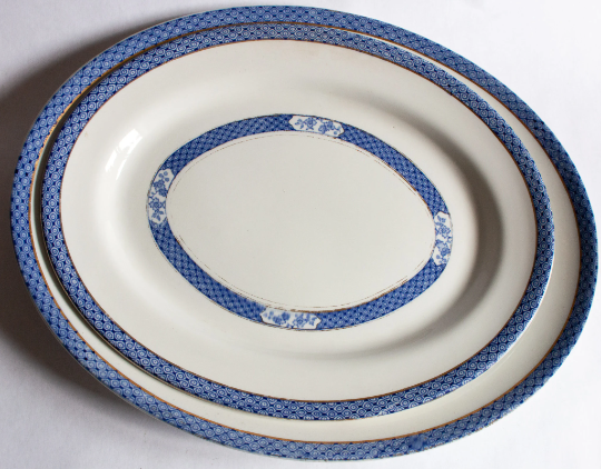 Solian Ware 'Swansea' Blue and White Transferware Graduated Oval Serving Plates (2)