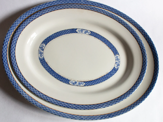 Solian Ware 'Swansea' Blue and White Transferware Graduated Oval Serving Plates (2)