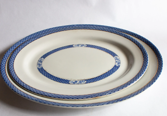 Solian Ware 'Swansea' Blue and White Transferware Graduated Oval Serving Plates (2)