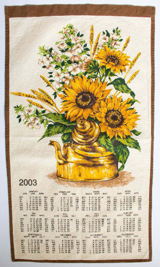 Vintage Cotton 2003 Calendar Tea Towel with Sunflowers Print