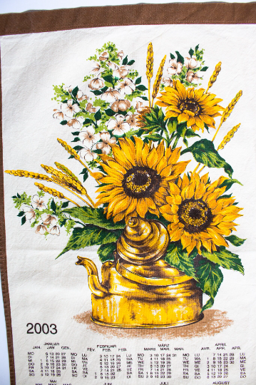 Vintage Cotton 2003 Calendar Tea Towel with Sunflowers Print