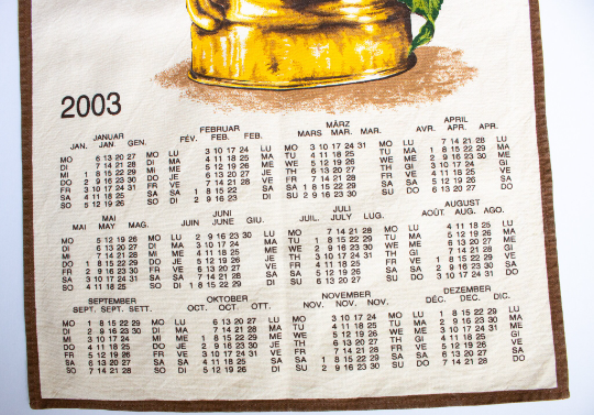 Vintage Cotton 2003 Calendar Tea Towel with Sunflowers Print