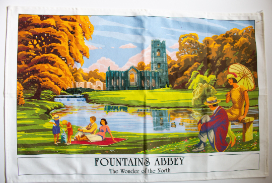 Vintage Tea Towel 'Fountains Abbey The Wonder of the North'