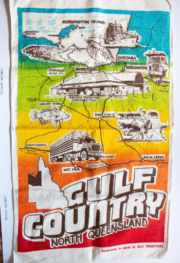 Vintage 'Gulf Country North Queensland' Linen Tea Towel with Local Interest Scenes