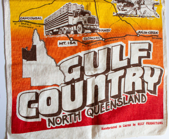 Vintage 'Gulf Country North Queensland' Linen Tea Towel with Local Interest Scenes