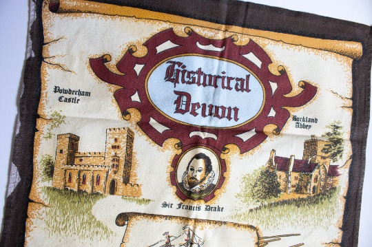 Vintage 'Historical Devon' Tea Towel