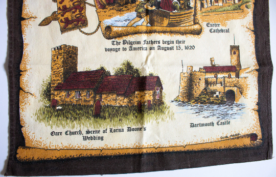 Vintage 'Historical Devon' Tea Towel