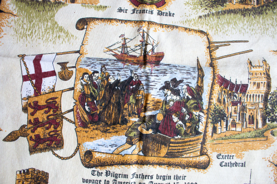 Vintage 'Historical Devon' Tea Towel