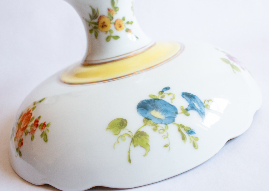 Antique Yellow and Floral Comport and Plates with Romantic Pastoral Scenes