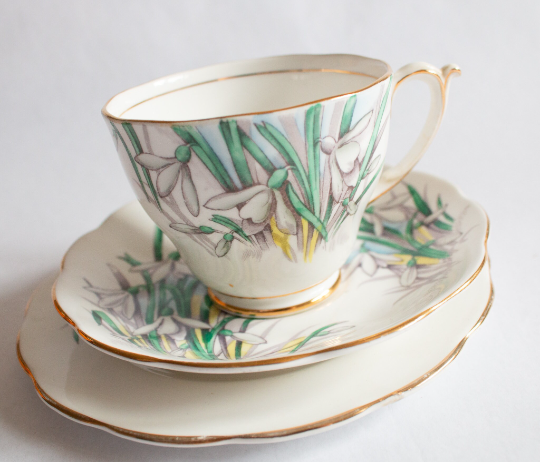 Royal Albert Bone China 'Snowdrop' Pattern Teacup Trio