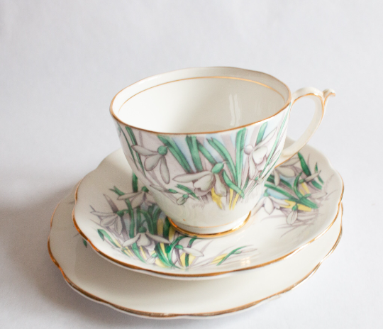 Royal Albert Bone China 'Snowdrop' Pattern Teacup Trio