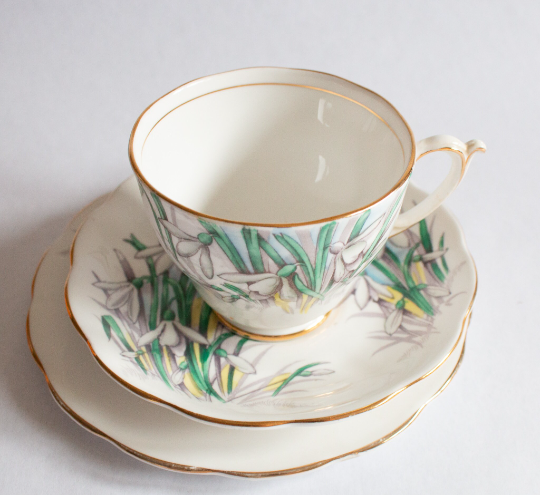 Royal Albert Bone China 'Snowdrop' Pattern Teacup Trio