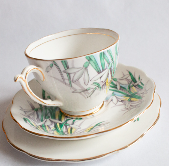 Royal Albert Bone China 'Snowdrop' Pattern Teacup Trio