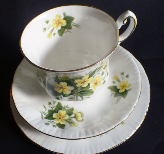 Paragon Bone China 'Primrose' Pattern Teacup Trio