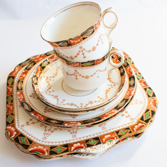 Vintage Gladstone China Part Teaset in Imari Pattern Colours with Teacup Trios (2)