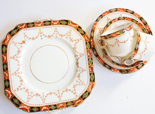 Vintage Gladstone China Part Teaset in Imari Pattern Colours with Teacup Trios (2)