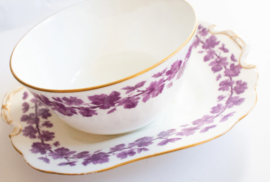 Vintage Purple Floral China Cake Plate and Sugar Bowl