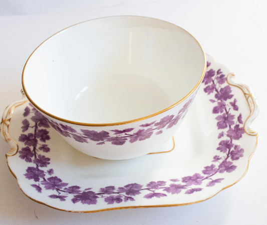 Vintage Purple Floral China Cake Plate and Sugar Bowl