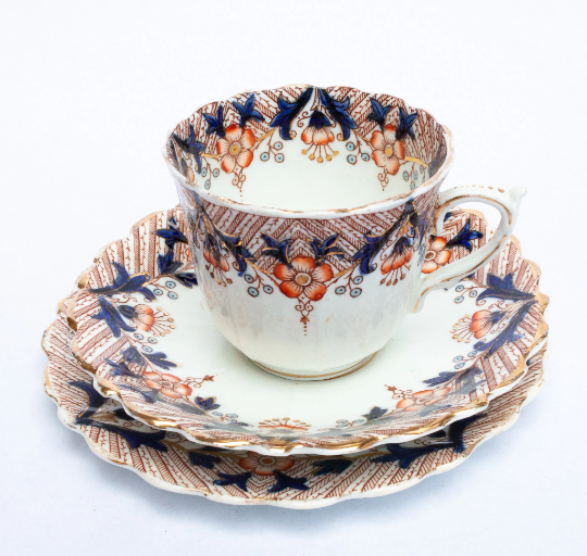 Antique China Teacup Trio with Floral and Gilt Detail