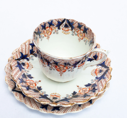 Antique China Teacup Trio with Floral and Gilt Detail