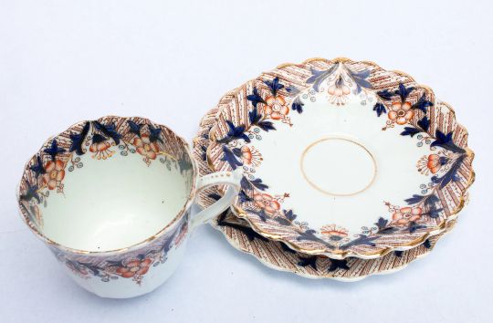 Antique China Teacup Trio with Floral and Gilt Detail