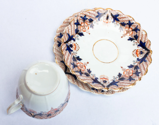 Antique China Teacup Trio with Floral and Gilt Detail