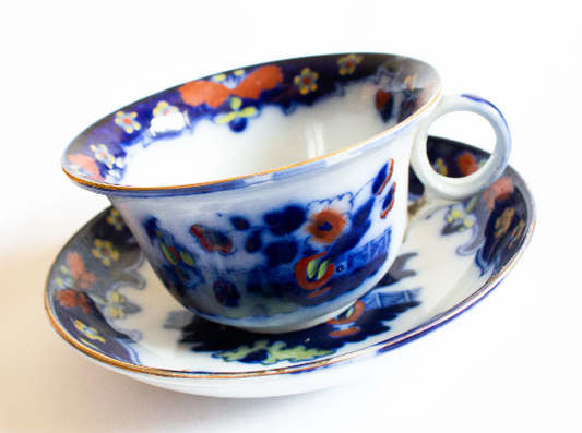 Royal Staffordshire Pottery Burslem England 'Pekin' Jumbo Blue and White Teacup and Saucer