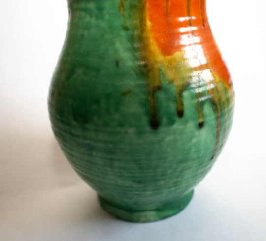 Crown Ducal Ware Large Ribbed Dripware Green and Orange Art Deco Vase