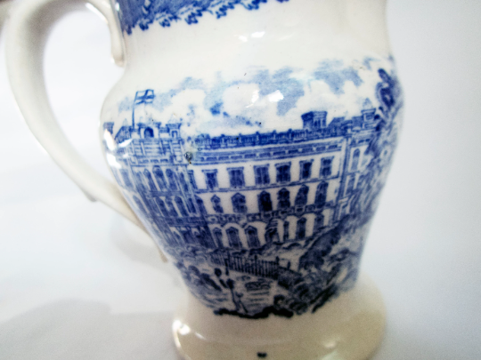 Blue and White Transferware Armorial Pattern Jug