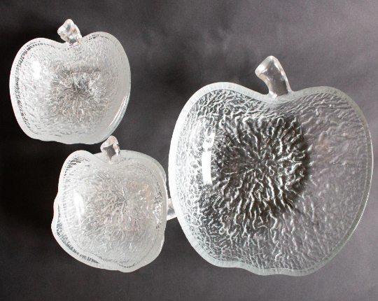 Vintage Glass Moulded Apple Shape Dessert Bowls Set for Six