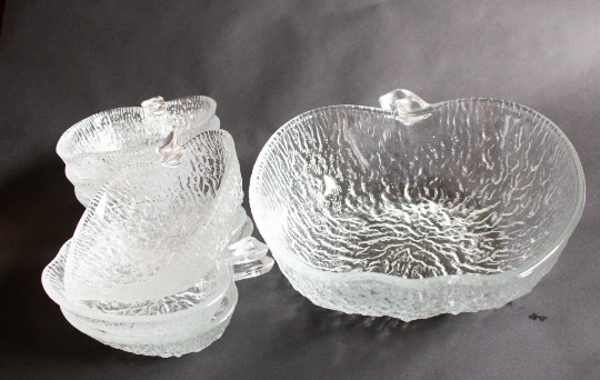 Vintage Glass Moulded Apple Shape Dessert Bowls Set for Six