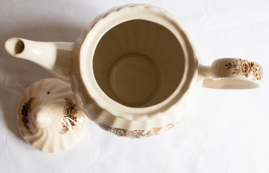 Vintage Brown and White Transferware Teapot