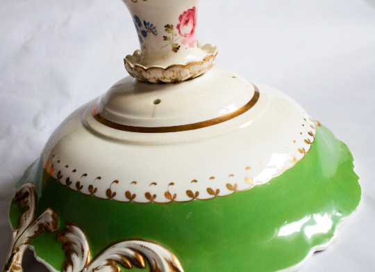 Large Green and Gilt Antique Comport or Cake Stand with Floral Detail