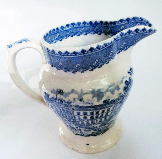 Blue and White Transferware Armorial Pattern Jug