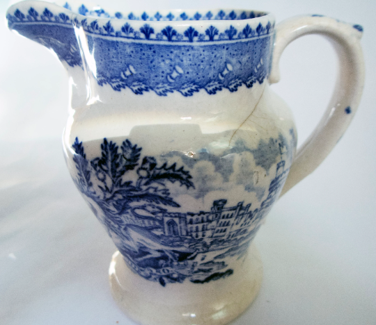 Blue and White Transferware Armorial Pattern Jug